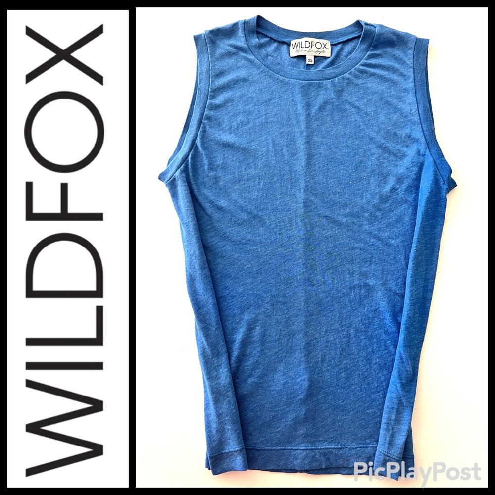 WILDFOX Heathered Blue Slinky Slub 💙 Muscle Tank Relaxed XS Fits a S EUC